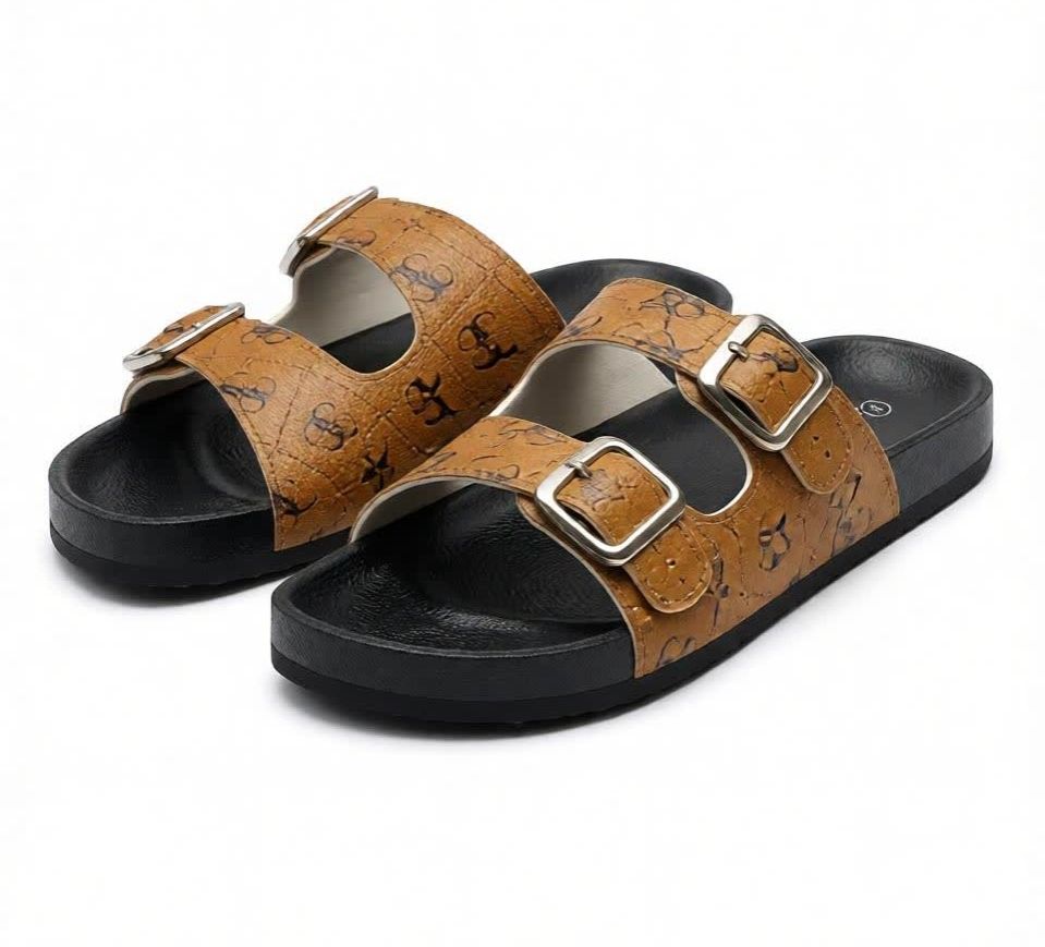 Women Black Double Buckle Flat Sandals, Adjustable Strap Open Toe Slides Comfortable Soft Sole Casual Summer Beach Fashion Slippers for Ladies, girls summer sandals