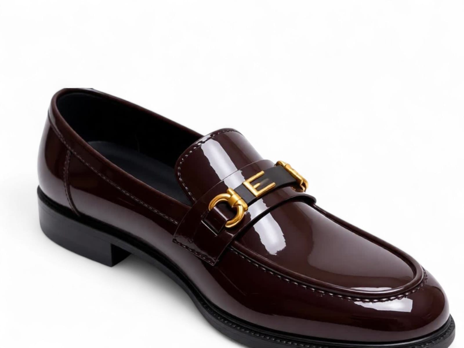 HOT SALE Women Glossy Patent wet look Leather Loafers Slip-On Flat Shoes with Gold Buckle Detail, Comfortable Office Work Shoes, Casual Fashion Ladies Shoes in Black and Brown size 37- 42