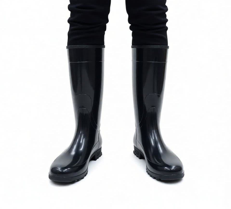 Heavy Duty Waterproof PVC Rain Boots Unisex Knee High Gumboots, Anti-Slip Durable Rubber Work Boots for Farming, Construction, Gardening & Rainy Weather Outdoor Safety Boots (Black) from size 4 to 10.