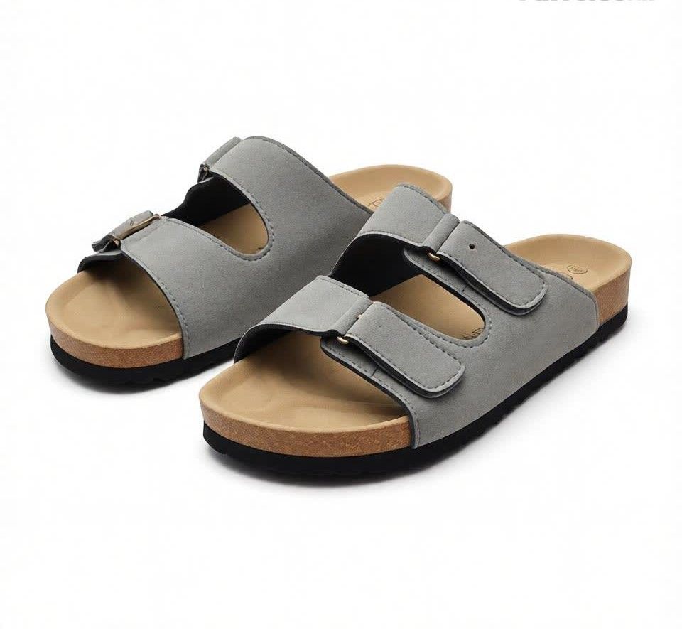 Women’s Adjustable Double Strap Comfort Sandals Slip-On Casual Flat Slides with Soft Cork Footbed Lightweight Summer Slippers for Walking Travel Beach Holiday Outdoor Daily Wear Fashion Open Toe Ladie