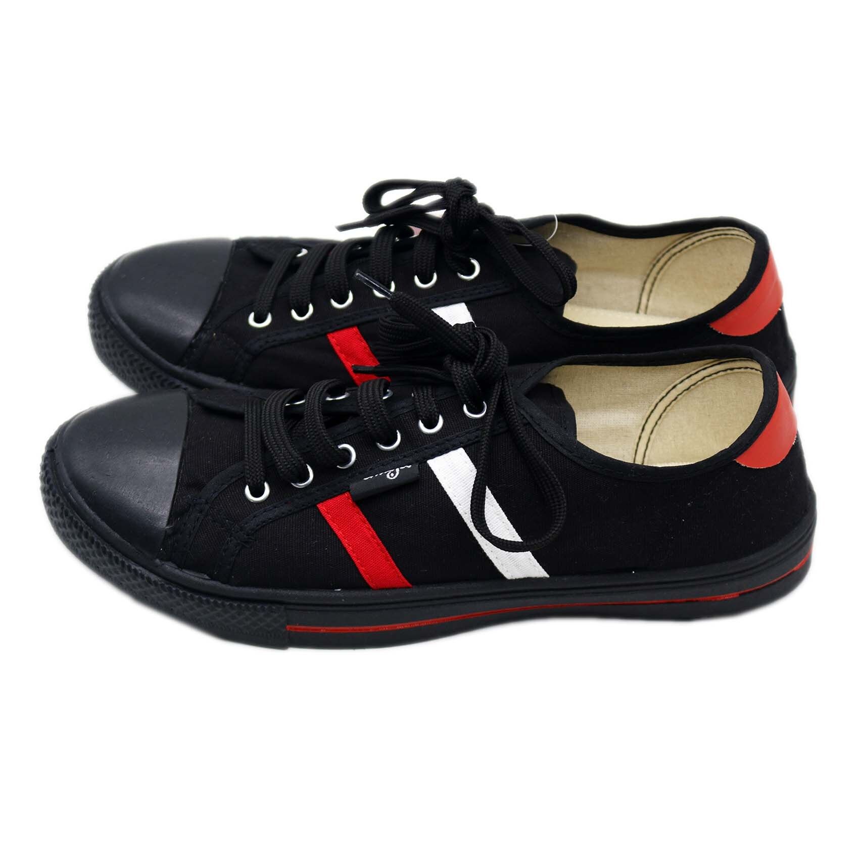 TANA Men & Women Casual Canvas Sneakers Black Low-Top Walking Shoes with Red & White Stripe Detail, Breathable Fashion Flat Sneakers, Lightweight Unisex Outdoor Leisure Footwear, Durable Anti-Slip Can