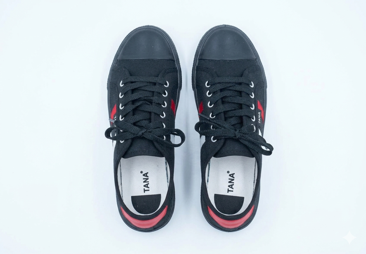 TANA Men & Women Casual Canvas Sneakers Black Low-Top Walking Shoes with Red & White Stripe Detail, Breathable Fashion Flat Sneakers, Lightweight Unisex Outdoor Leisure Footwear, Durable Anti-Slip Can