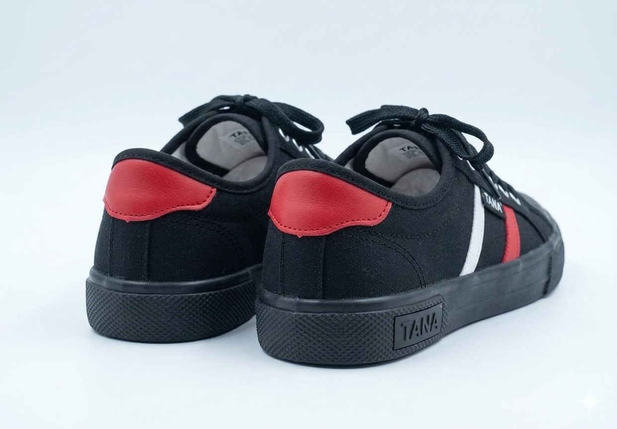 TANA Men & Women Casual Canvas Sneakers Black Low-Top Walking Shoes with Red & White Stripe Detail, Breathable Fashion Flat Sneakers, Lightweight Unisex Outdoor Leisure Footwear, Durable Anti-Slip Can