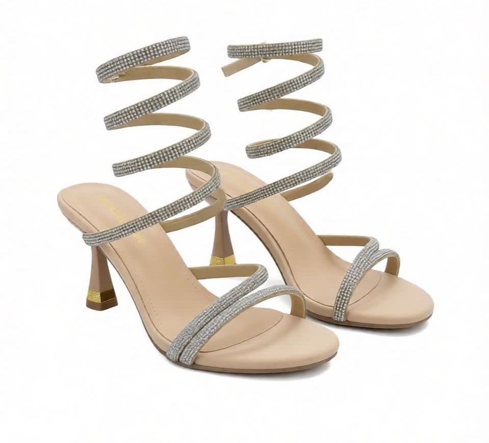 Glorious Luxury Women Rhinestone High Heel Sandals Open Toe Lace Up Spiral Strap Stiletto Heels for Ladies Elegant Party Wedding Evening Shoes Crystal Strap Fashion High Heels Comfortable Dress Shoes.