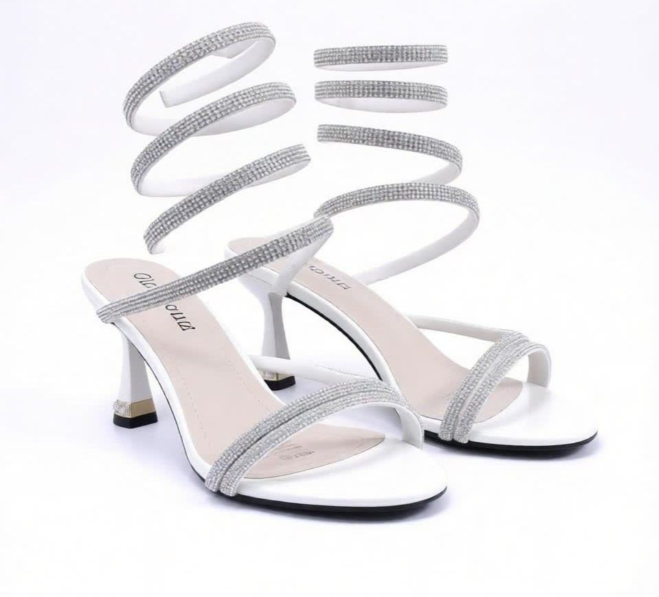 Glorious Luxury Women Rhinestone High Heel Sandals Open Toe Lace Up Spiral Strap Stiletto Heels for Ladies Elegant Party Wedding Evening Shoes Crystal Strap Fashion High Heels Comfortable Dress Shoes.