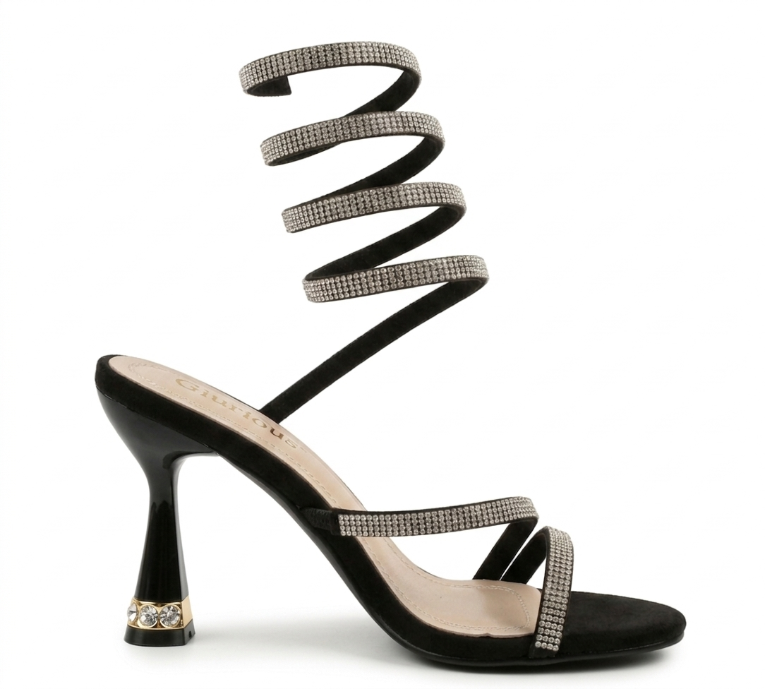 Glorious Luxury Women Rhinestone High Heel Sandals Open Toe Lace Up Spiral Strap Stiletto Heels for Ladies Elegant Party Wedding Evening Shoes Crystal Strap Fashion High Heels Comfortable Dress Shoes.