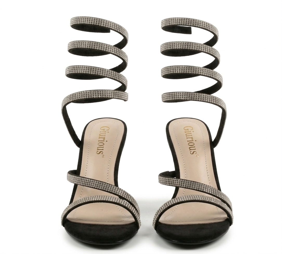 Glorious Luxury Women Rhinestone High Heel Sandals Open Toe Lace Up Spiral Strap Stiletto Heels for Ladies Elegant Party Wedding Evening Shoes Crystal Strap Fashion High Heels Comfortable Dress Shoes.