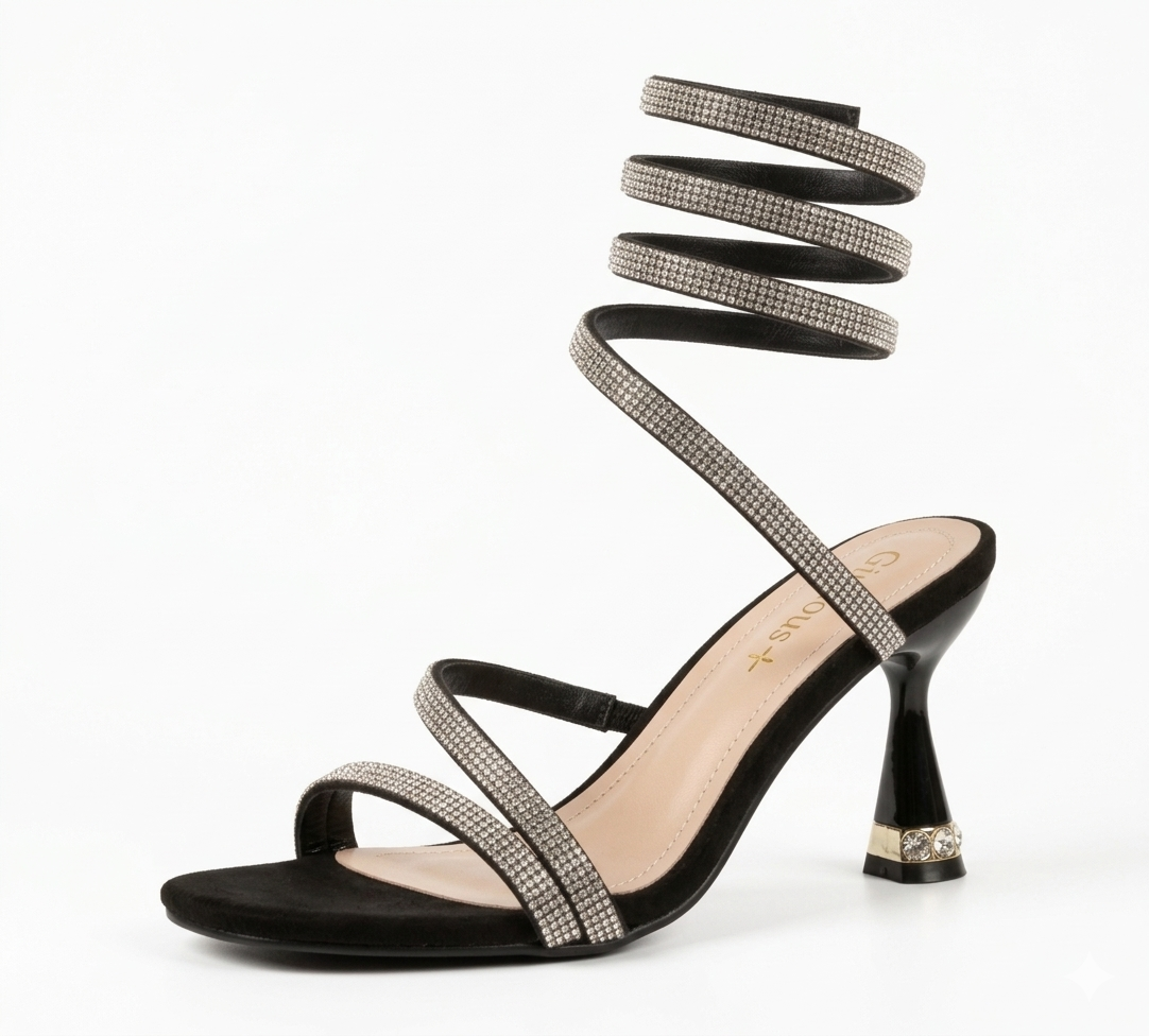 Glorious Luxury Women Rhinestone High Heel Sandals Open Toe Lace Up Spiral Strap Stiletto Heels for Ladies Elegant Party Wedding Evening Shoes Crystal Strap Fashion High Heels Comfortable Dress Shoes.