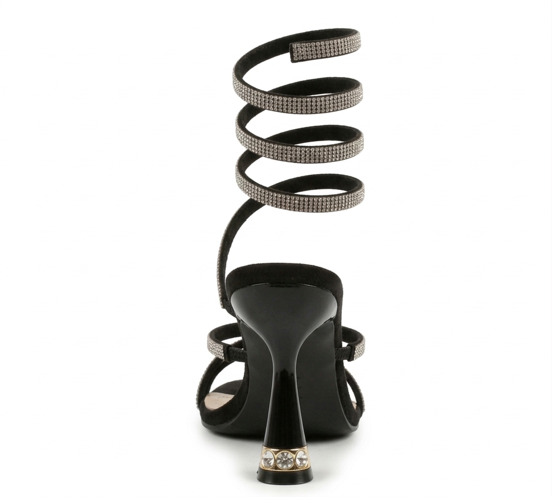 Glorious Luxury Women Rhinestone High Heel Sandals Open Toe Lace Up Spiral Strap Stiletto Heels for Ladies Elegant Party Wedding Evening Shoes Crystal Strap Fashion High Heels Comfortable Dress Shoes.