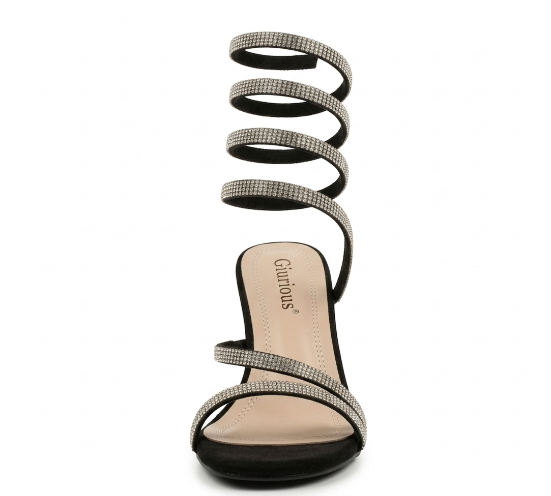 Glorious Luxury Women Rhinestone High Heel Sandals Open Toe Lace Up Spiral Strap Stiletto Heels for Ladies Elegant Party Wedding Evening Shoes Crystal Strap Fashion High Heels Comfortable Dress Shoes.