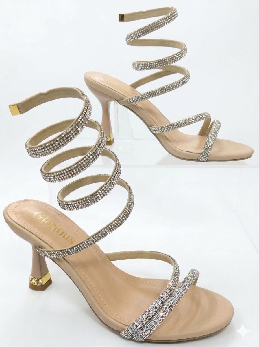 Glorious Luxury Women Rhinestone High Heel Sandals Open Toe Lace Up Spiral Strap Stiletto Heels for Ladies Elegant Party Wedding Evening Shoes Crystal Strap Fashion High Heels Comfortable Dress Shoes.