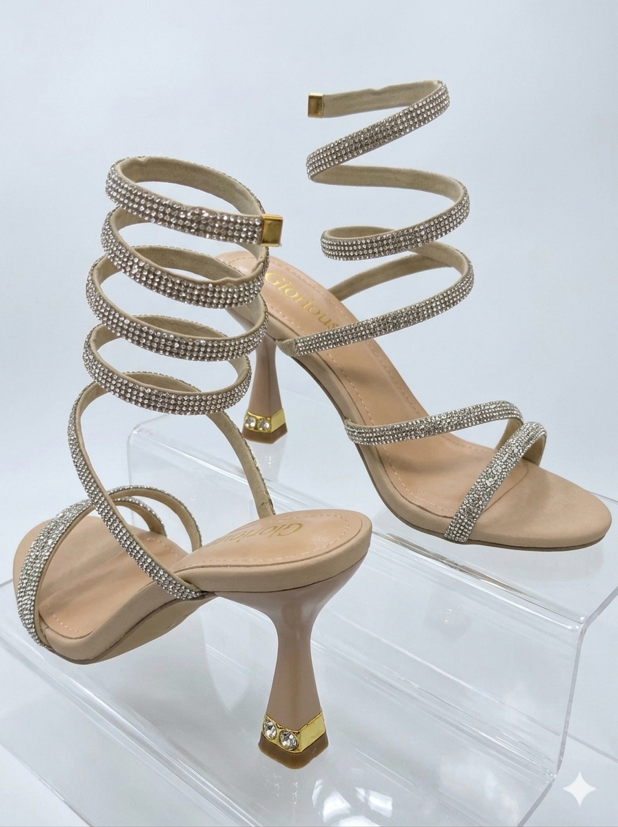 Glorious Luxury Women Rhinestone High Heel Sandals Open Toe Lace Up Spiral Strap Stiletto Heels for Ladies Elegant Party Wedding Evening Shoes Crystal Strap Fashion High Heels Comfortable Dress Shoes.