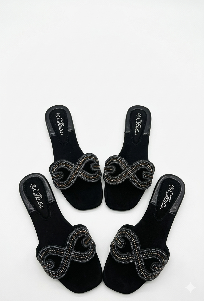 Women Rhinestone Flat Slide Sandals Elegant Open Toe Slip-On Slippers for Ladies Comfortable Casual Summer Shoes Soft Sole Indoor Outdoor Beach Slides Fashion Footwear Black Gold Silver Size 37-42   .