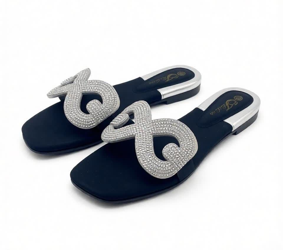 Women Rhinestone Flat Slide Sandals Elegant Open Toe Slip-On Slippers for Ladies Comfortable Casual Summer Shoes Soft Sole Indoor Outdoor Beach Slides Fashion Footwear Black Gold Silver Size 37-42   .