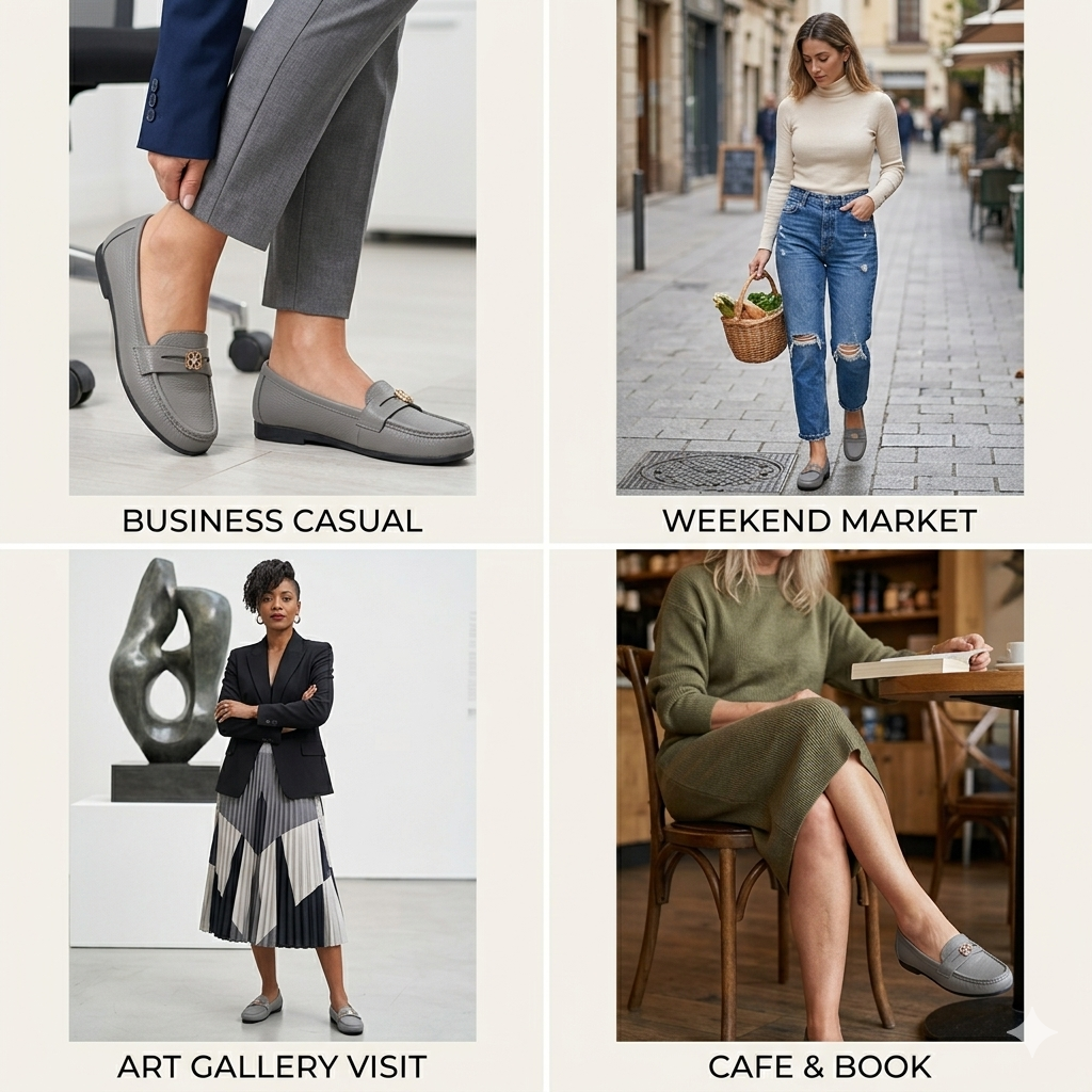 Women Classic Flat Loafers Slip-On Shoes Comfortable Soft Cushion Ladies Casual Office Shoes Lightweight Breathable Everyday Walking Footwear Elegant Design available Beige Black Grey orangeSize 37-42