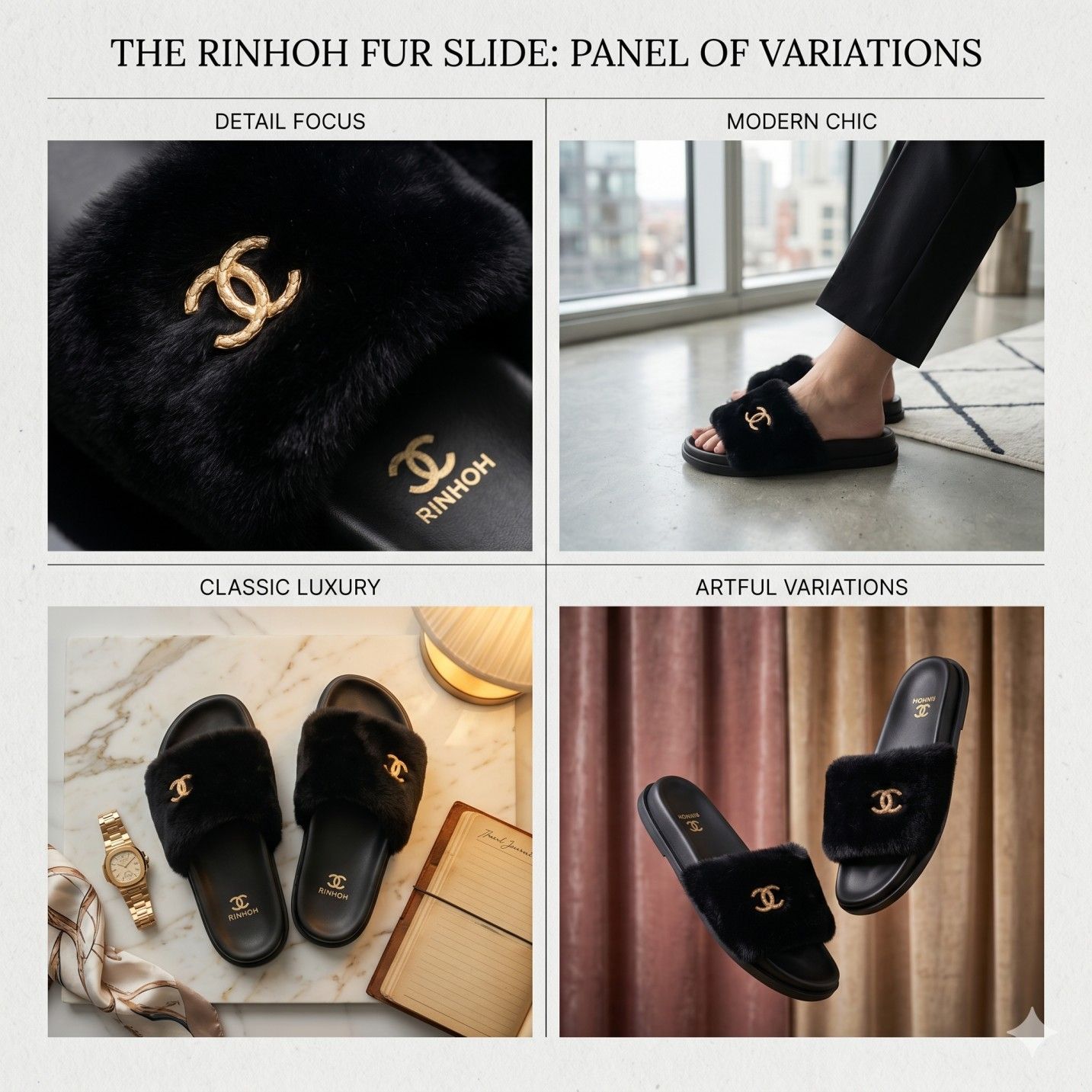 Women’s Luxury Fluffy Slides Soft Fur Open-Toe Slippers with Elegant Metal Detail, Comfortable Lightweight Flat Sandals, Non-Slip Sole, Stylish Indoor & Outdoor Casual Slides for Everyday Wear (37-42)