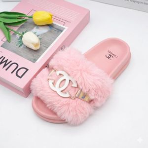 OFFER! New Women’s Stylish Fluffy Slides Soft Fur Slip-On Slippers with Luxury Metal Detail, Lightweight Comfortable Flat Sandals, Trendy Casual Indoor & Outdoor Slides for Everyday Wear (Sizes 37–42)