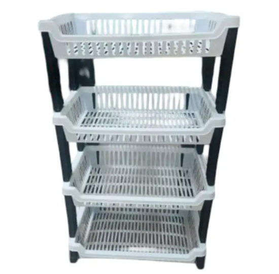 Kenstar 4-Tier Multipurpose Plastic Kitchen Rack/ Dish Rack – Black & White Vegetable, Dish & Storage Organizer Shelf a Must Have Utility Rack Fruit Rack Utensils Rack Dish Rack