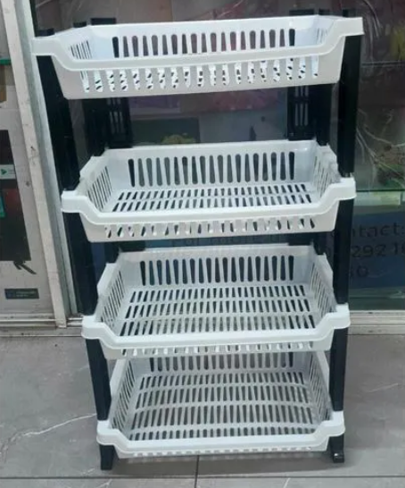 Kenstar 4-Tier Multipurpose Plastic Kitchen Rack/ Dish Rack – Black & White Vegetable, Dish & Storage Organizer Shelf a Must Have Utility Rack Fruit Rack Utensils Rack Dish Rack