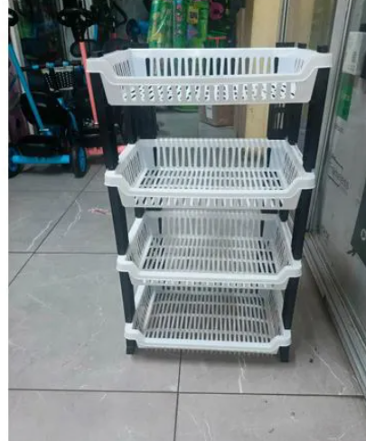 Kenstar 4-Tier Multipurpose Plastic Kitchen Rack/ Dish Rack – Black & White Vegetable, Dish & Storage Organizer Shelf a Must Have Utility Rack Fruit Rack Utensils Rack Dish Rack