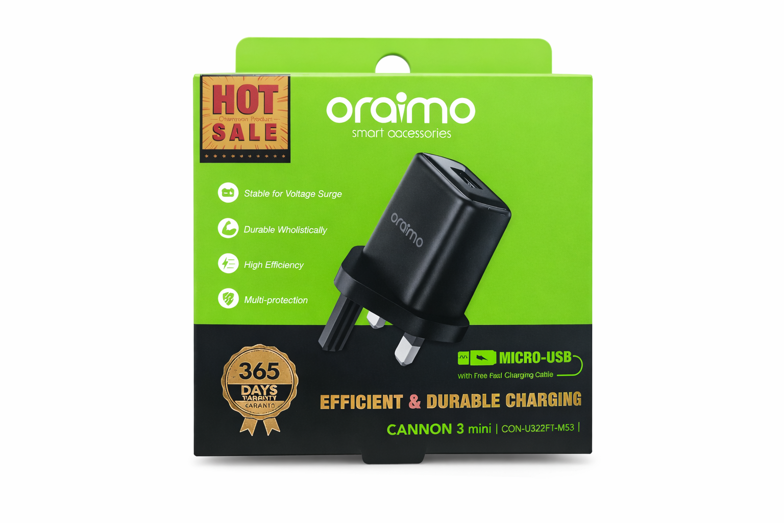 Original Oraimo Charger  With a  Free  Fast Charging  Cable .Oramo adapter with a Data Cable.