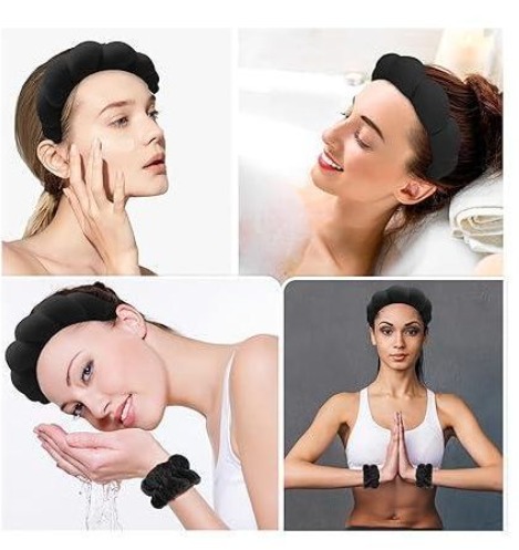 3pc set Women's Spa Headband and Wristbands for Washing Face/makeup Absorbent Sponge and cuff Headband for Women's skin care routine Head band and Wrist bands pack