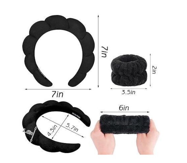 3pc set Women's Spa Headband and Wristbands for Washing Face/makeup Absorbent Sponge and cuff Headband for Women's skin care routine Head band and Wrist bands pack