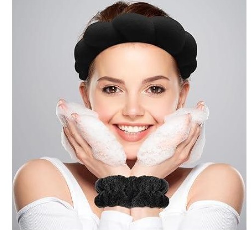 3pc set Women's Spa Headband and Wristbands for Washing Face/makeup Absorbent Sponge and cuff Headband for Women's skin care routine Head band and Wrist bands pack