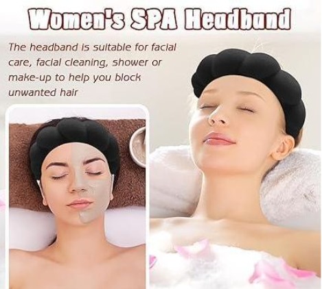 3pc set Women's Spa Headband and Wristbands for Washing Face/makeup Absorbent Sponge and cuff Headband for Women's skin care routine Head band and Wrist bands pack