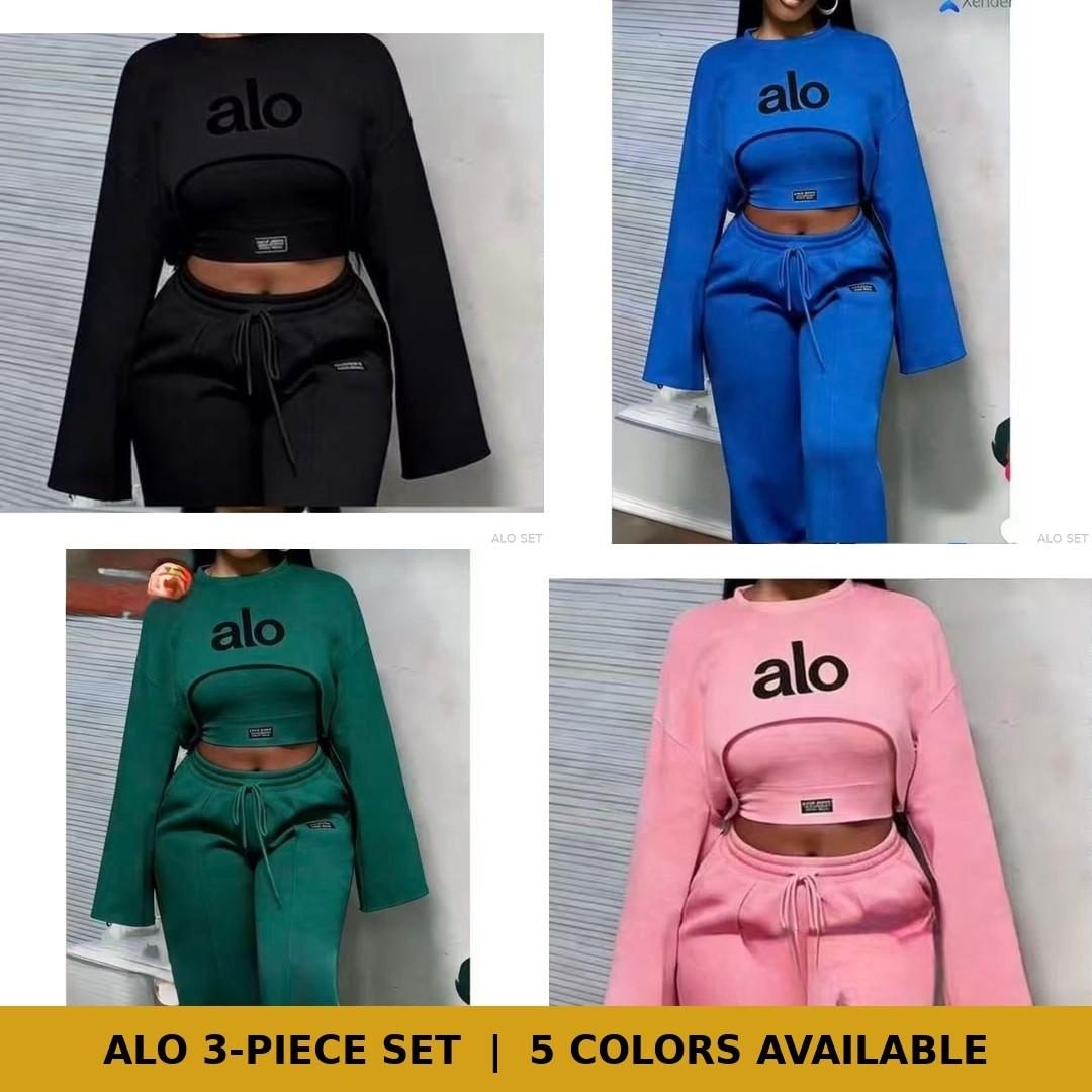 ALO 3PC Women Matching Sweatsuit Set – Crop Sweatshirt, Tube Top & Wide Leg Pants | Women Tracksuit, Gym Set, Sportswear, Casual Wear & Streetwear Kenya