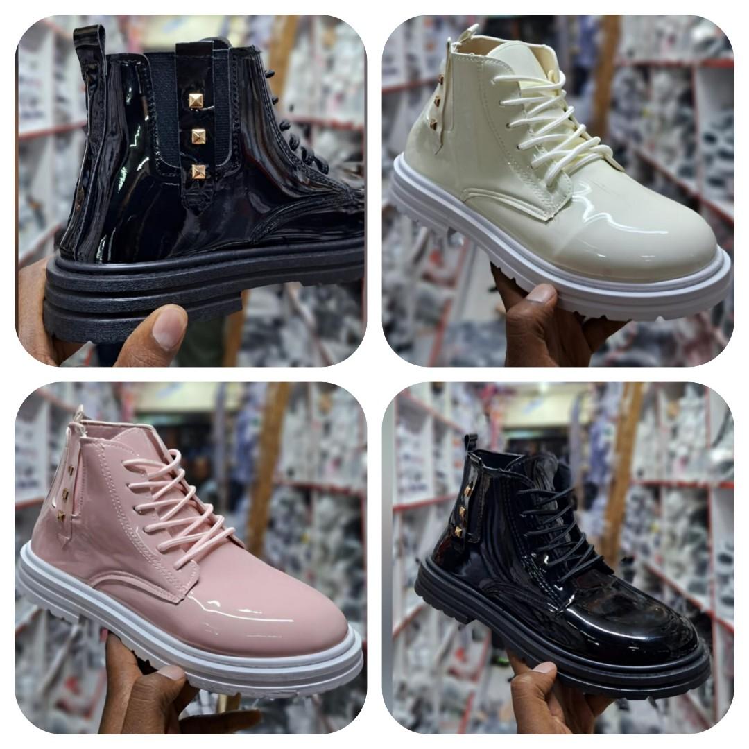 ✅ Women Leather Ankle Boots  | British Style Lace-Up Martin Boots | Thick Platform Sole | Ladies Fashion Combat Boots |  Black · Cream · Pink