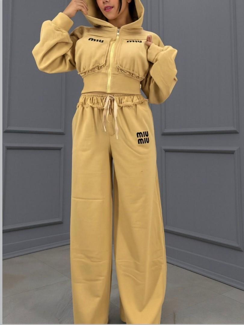 Women | Baddie 2 Piece Set Tracksuit | Crop Top Hoodie | Baggie Unit | Sweatpants Fashion Jogger Outfit Streetwear – Pink Black White Maroon Green Brown Yellow – M L XL