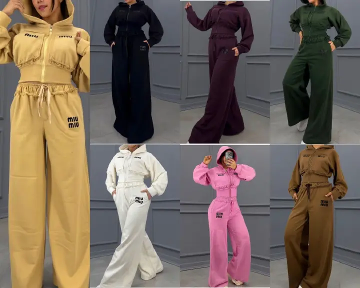 Women | Baddie 2 Piece Set Tracksuit | Crop Top Hoodie | Baggie Unit | Sweatpants Fashion Jogger Outfit Streetwear – Pink Black White Maroon Green Brown Yellow – M L XL