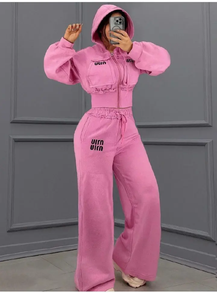 ✅ Women | Baddie 2 Piece Set Tracksuit | Crop Top Hoodie | Baggie Unit | Sweatpants Fashion Jogger Outfit Streetwear – Pink Black White Maroon Green Brown Yellow – M L XL