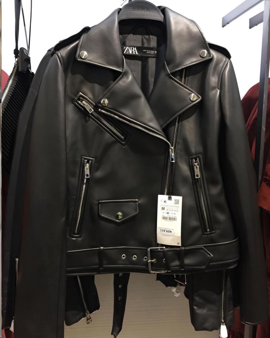 🔥Premium Women Moto Bike Leather Jacket✅ - Fitting High Quality Genuine Leather Biker Jacket with Belt - Colour (Black) Size Available (M-5XL)