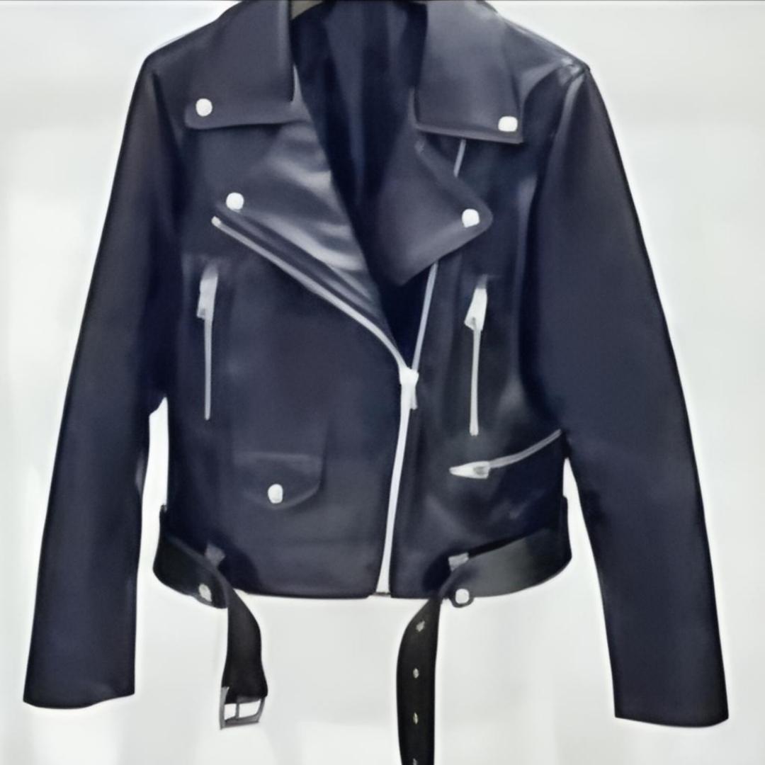 🔥Premium Women Moto Bike Leather Jacket✅ - Fitting High Quality Genuine Leather Biker Jacket with Belt - Colour (Black) Size Available (M-5XL)