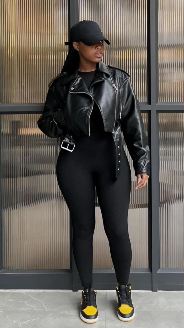 🔥Premium Women Moto Bike Leather Jacket✅ - Fitting High Quality Genuine Leather Biker Jacket with Belt - Colour (Black) Size Available (M-5XL)