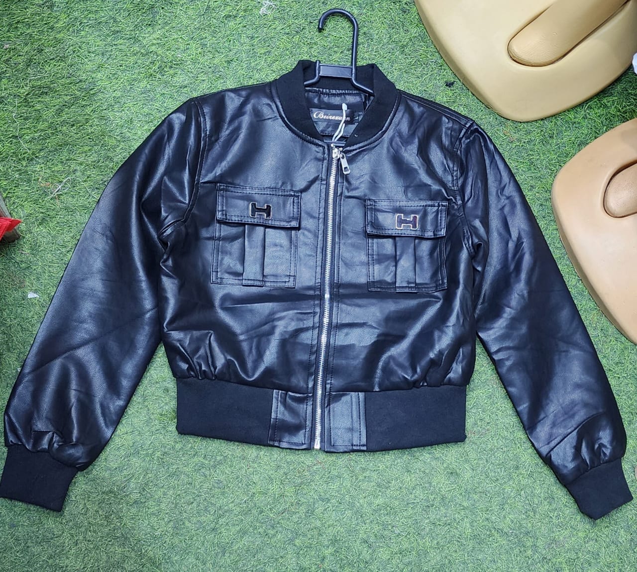 Urban Edge Faux Leather Cropped Bomber Jacket