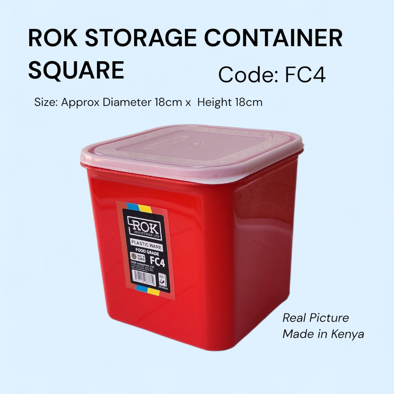 ROK Storage Container – Square (FC4) Size: Approx. 18cm × 18cm × 18cm Suitable for flour, rice, sugar, cereals, snacks, and more