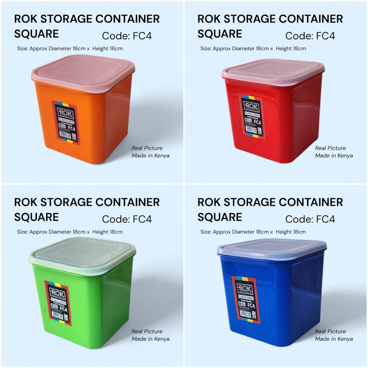 ROK Storage Container – Square (FC4) Size: Approx. 18cm × 18cm × 18cm Suitable for flour, rice, sugar, cereals, snacks, and more