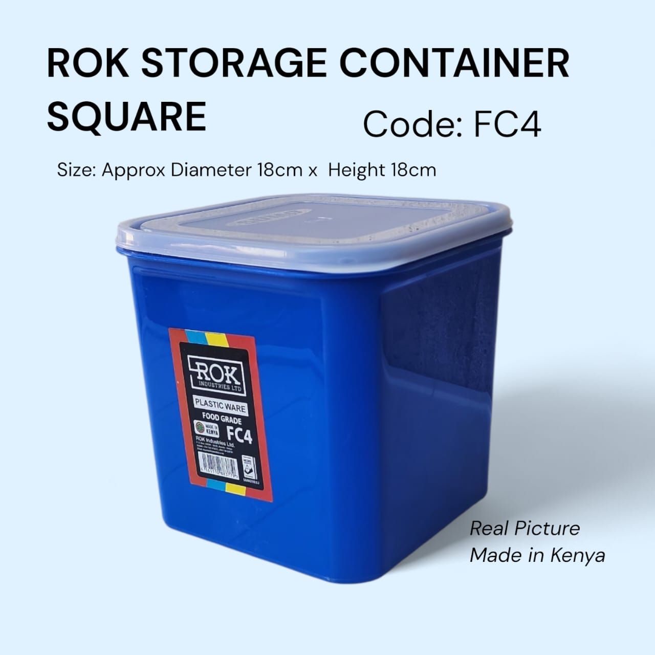 ROK Storage Container – Square (FC4) Size: Approx. 18cm × 18cm × 18cm Suitable for flour, rice, sugar, cereals, snacks, and more