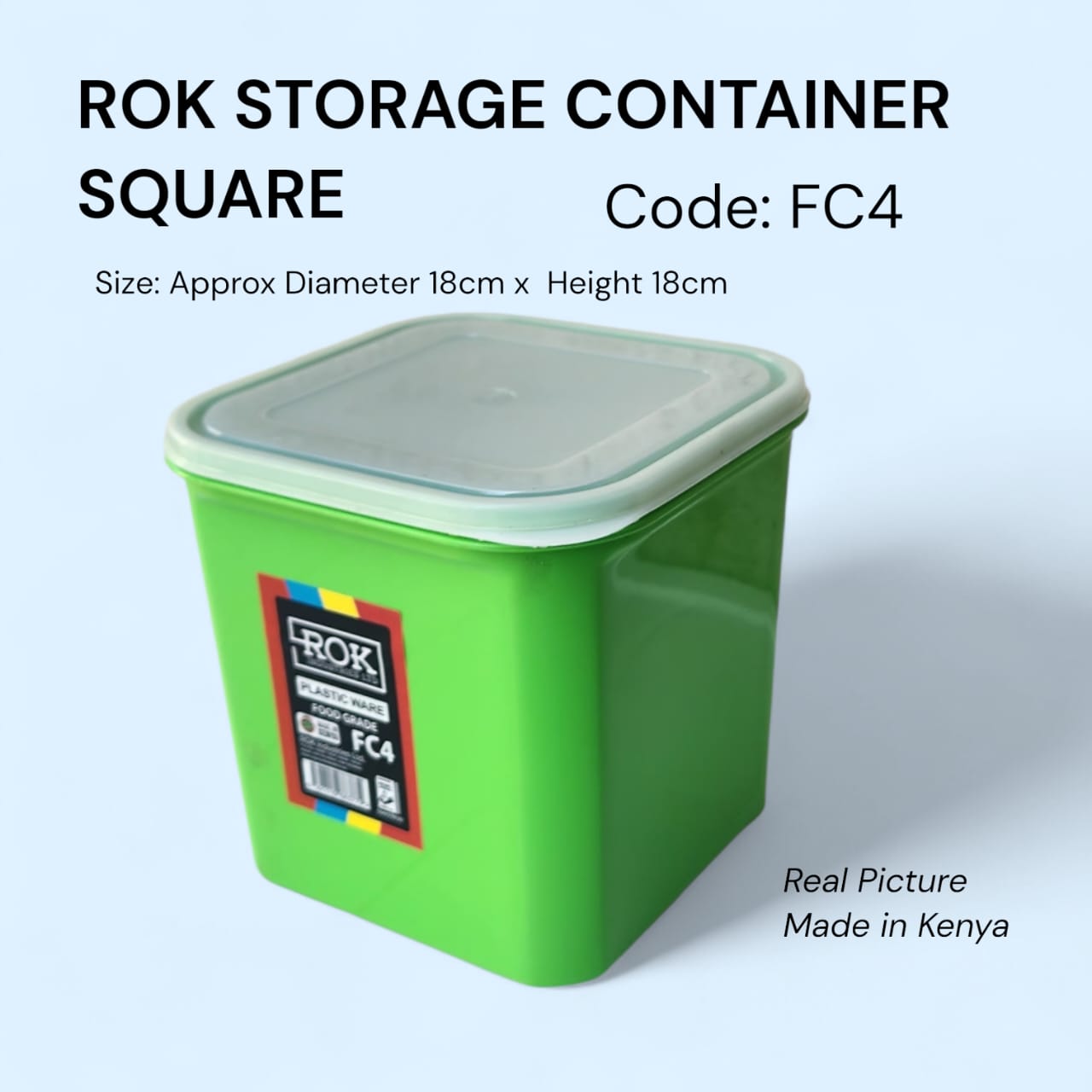 ROK Storage Container – Square (FC4) Size: Approx. 18cm × 18cm × 18cm Suitable for flour, rice, sugar, cereals, snacks, and more