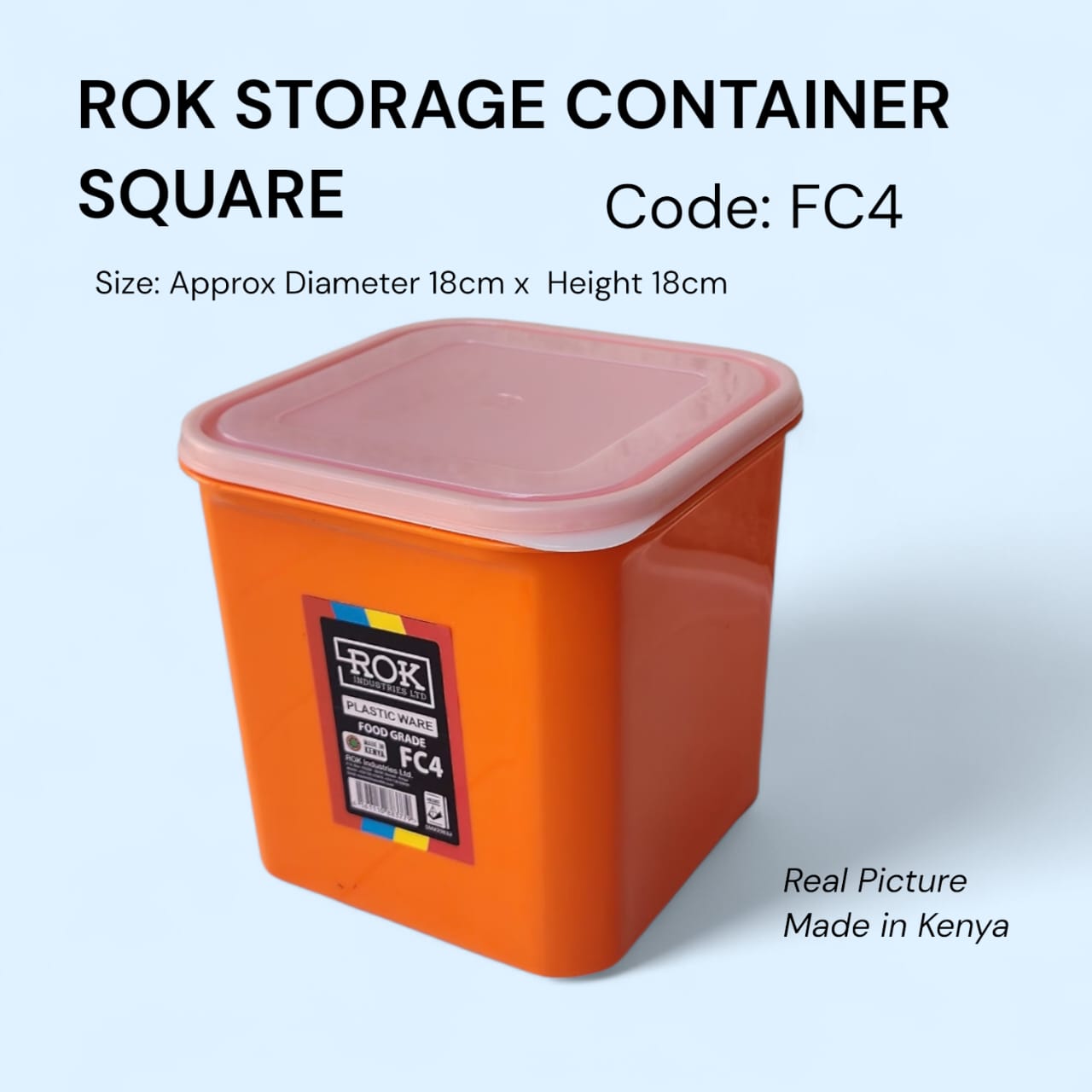 ROK Storage Container – Square (FC4) Size: Approx. 18cm × 18cm × 18cm Suitable for flour, rice, sugar, cereals, snacks, and more