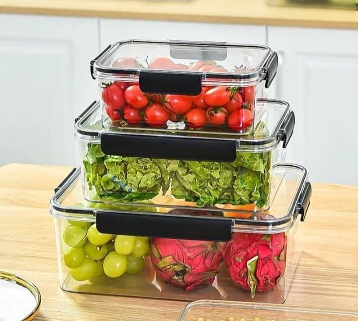 Transparent Airtight food containers,  Capacity. :1800ml , 1200ml && 800ml, Multigrain Sealed Cans,Food Storage, Kitchen Refrigerator With Lid Fresh lock
