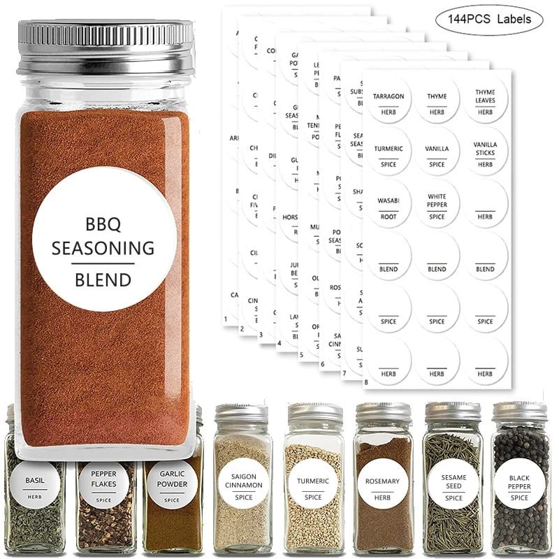 8 sheet Pantry Stickers with 144 pc pantry labels for spice jars, cereal containers etc