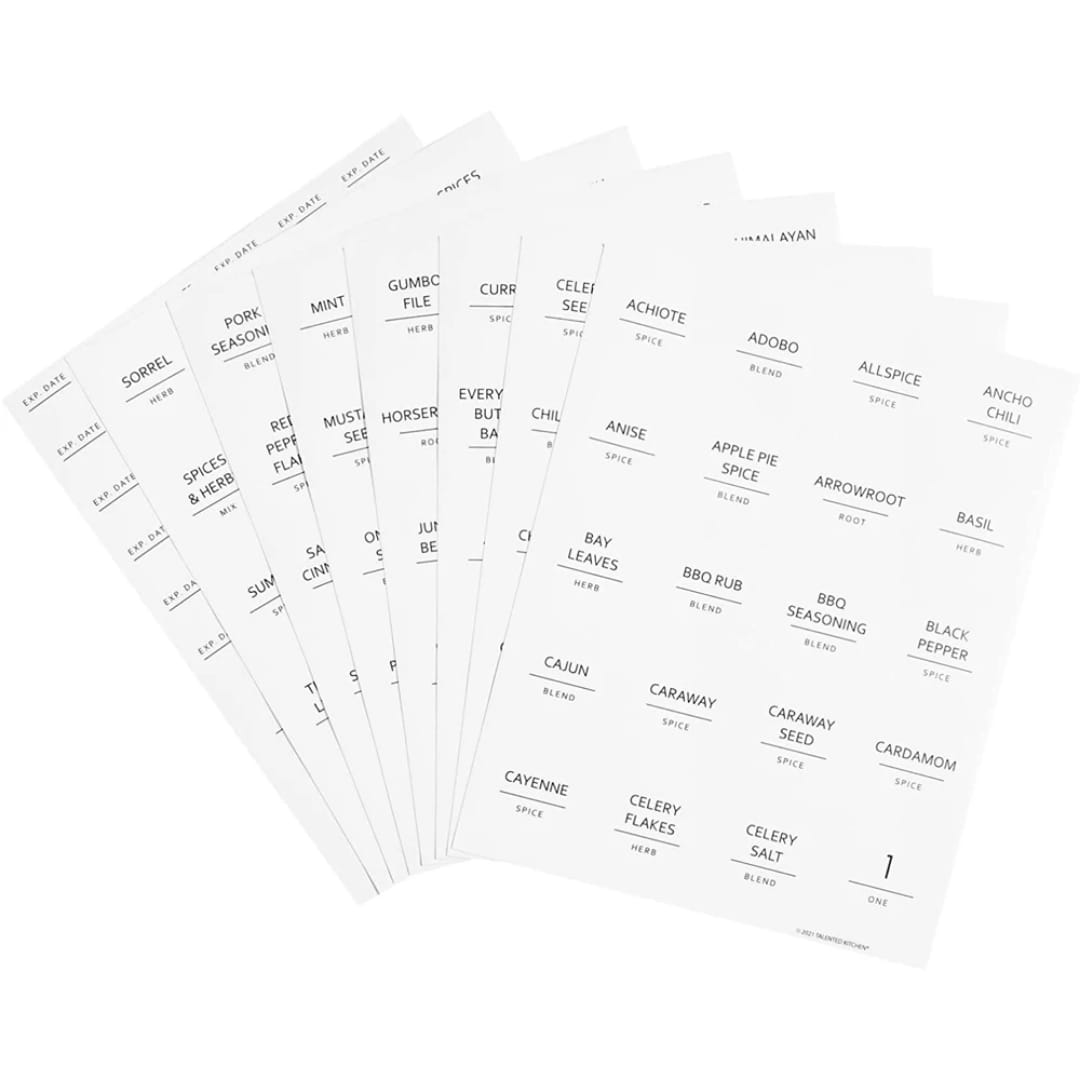 8 sheet Pantry Stickers with 144 pc pantry labels for spice jars, cereal containers etc