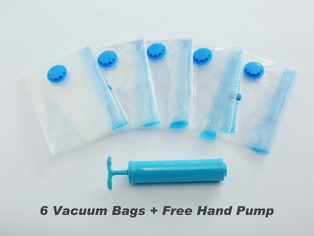 6pcs Vacuum Storage Bags with Suction Pump – Space Saver Organizer for Clothes, Bedding, and Travel, 80x100cm Durable, Reusable, and Airtight.