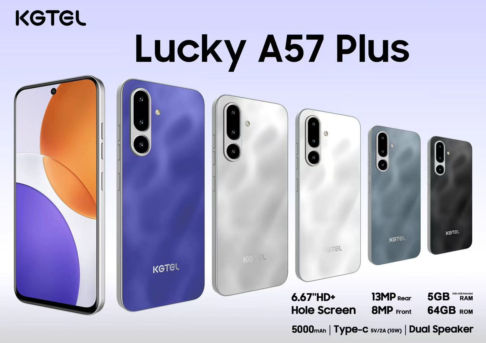 (EASTER SALES OFFER)LUCKY A57 PLUS 3G Phone 6.67" HD Display, 64GB ROM + 5GB RAM, New MTK6580P Quad-Core CPU, 5000mAh Battery, 13MP/8MP Dual Cameras, Type-C, Side-Mounted Fingerprint Smartphone