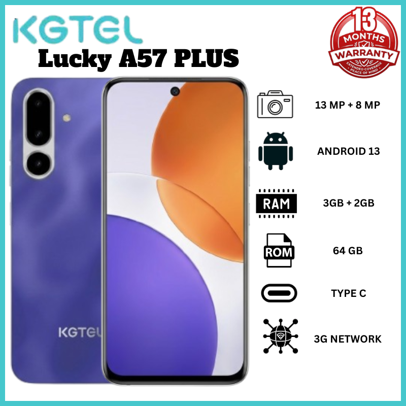 (EASTER SALES OFFER)LUCKY A57 PLUS 3G Phone 6.67" HD Display, 64GB ROM + 5GB RAM, New MTK6580P Quad-Core CPU, 5000mAh Battery, 13MP/8MP Dual Cameras, Type-C, Side-Mounted Fingerprint Smartphone
