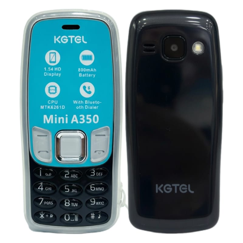 MINI A350 Its a stylish feature phone with a pocket friendly price thus easy to afford,dual simcard,has fm and vibration,camera ,bluetooth,screen inch 1.54,has magic voice battery capacity 800mah